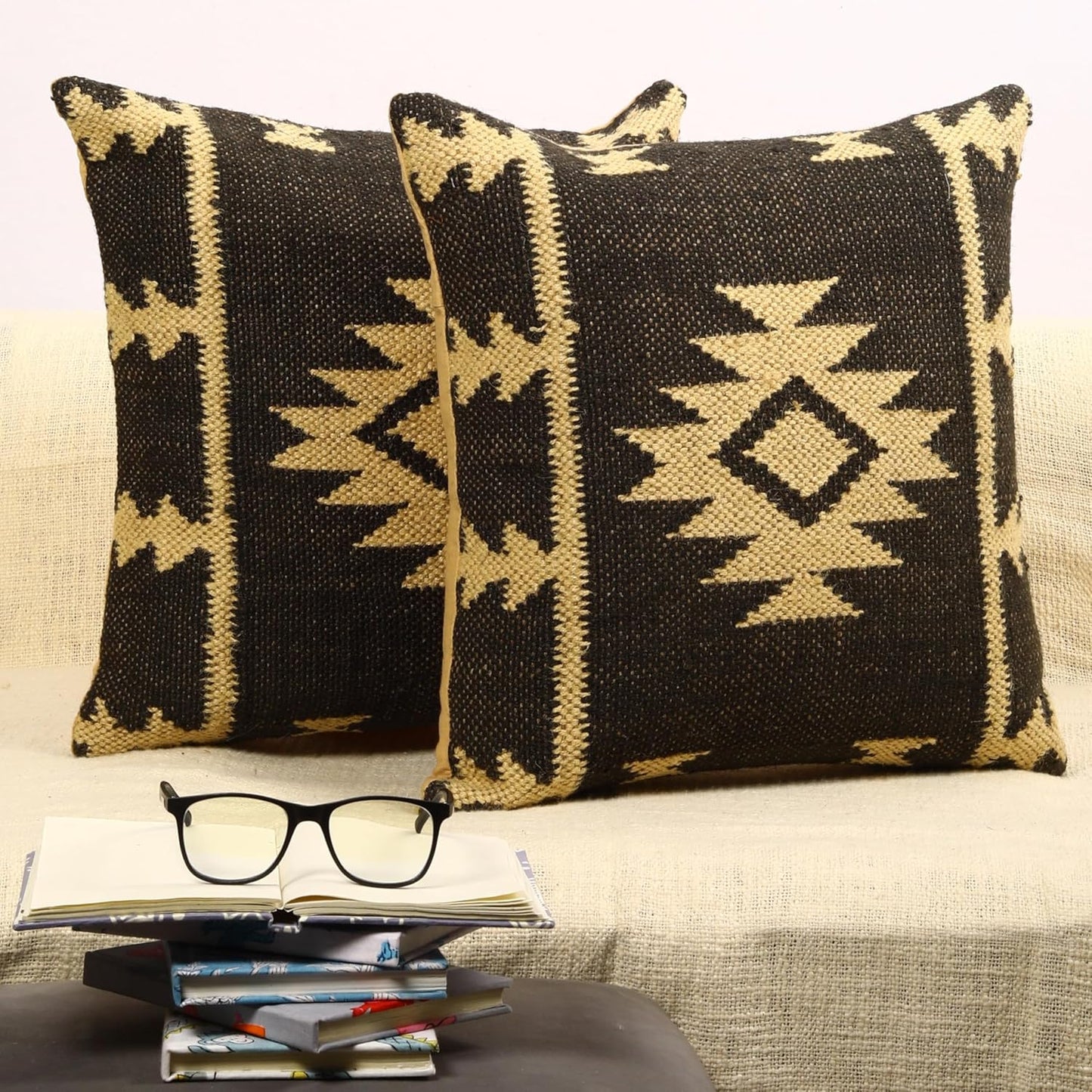 Trade Star Set of 2 Kilim Cushion Cover Handloomed Rug Decorative Cushion case 70% Jute 30% Wool Pillow Shams 18x18 Inches Handwoven Designer Pillowcase (Kilim 11)