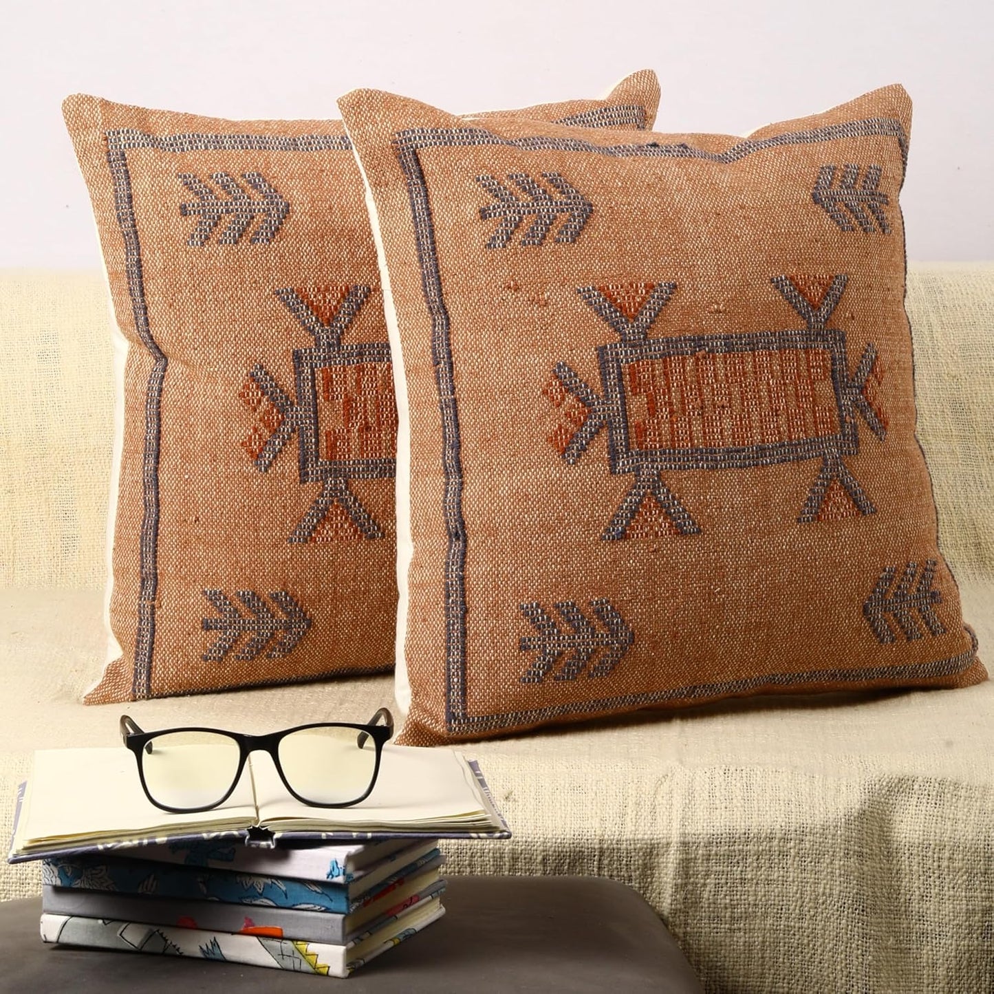 Trade Star Set of 2 Kilim Cushion Cover Handloomed Rug Decorative Cushion case 70% Jute 30% Wool Pillow Shams 18x18 Inches Handwoven Designer Pillowcase (Kilim 11)