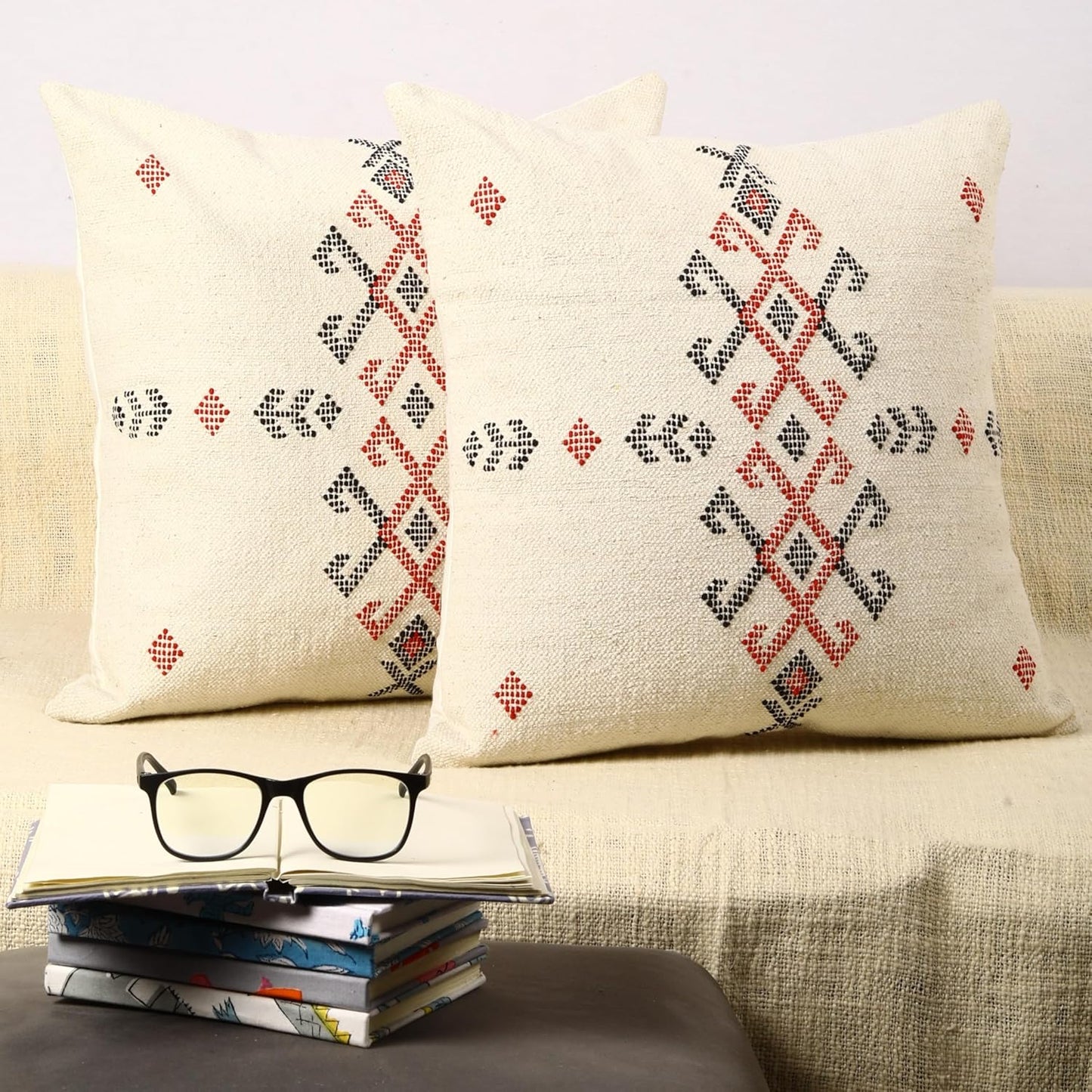 Trade Star Set of 2 Kilim Cushion Cover Handloomed Rug Decorative Cushion case 70% Jute 30% Wool Pillow Shams 18x18 Inches Handwoven Designer Pillowcase (Kilim 11)