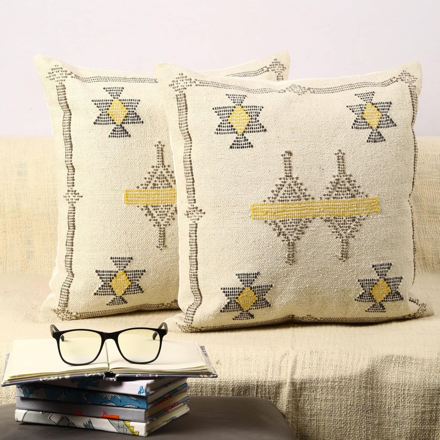 Trade Star Set of 2 Kilim Cushion Cover Handloomed Rug Decorative Cushion case 70% Jute 30% Wool Pillow Shams 18x18 Inches Handwoven Designer Pillowcase (Kilim 11)