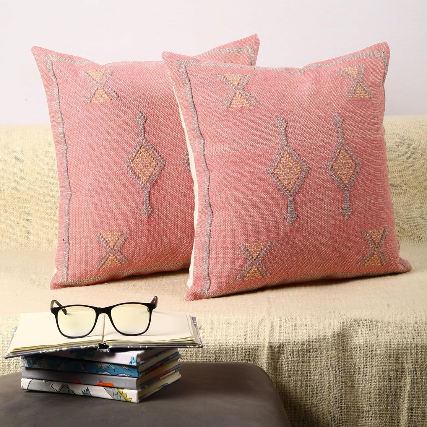 Trade Star Set of 2 Kilim Cushion Cover Handloomed Rug Decorative Cushion case 70% Jute 30% Wool Pillow Shams 18x18 Inches Handwoven Designer Pillowcase (Kilim 11)