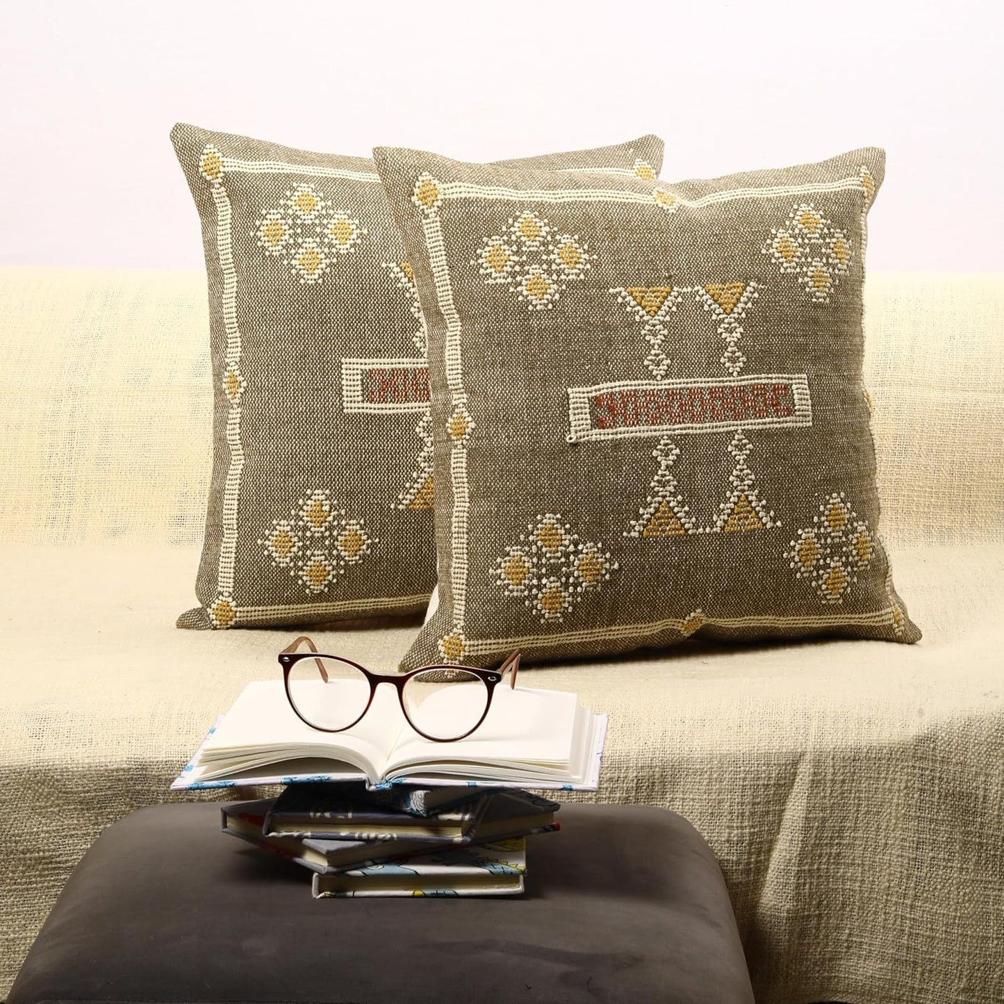 Trade Star Set of 2 Kilim Cushion Cover Handloomed Rug Decorative Cushion case 70% Jute 30% Wool Pillow Shams 18x18 Inches Handwoven Designer Pillowcase (Kilim 11)