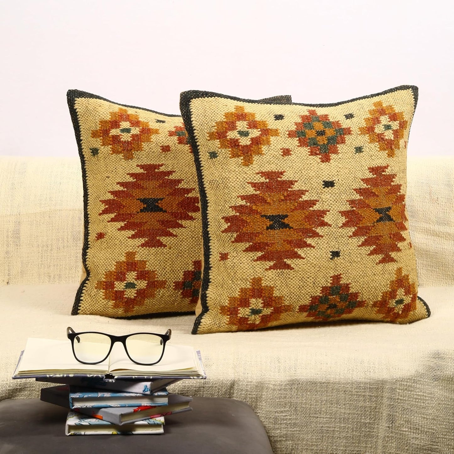 Trade Star Set of 2 Kilim Cushion Cover Handloomed Rug Decorative Cushion case 70% Jute 30% Wool Pillow Shams 18x18 Inches Handwoven Designer Pillowcase (Kilim 11)