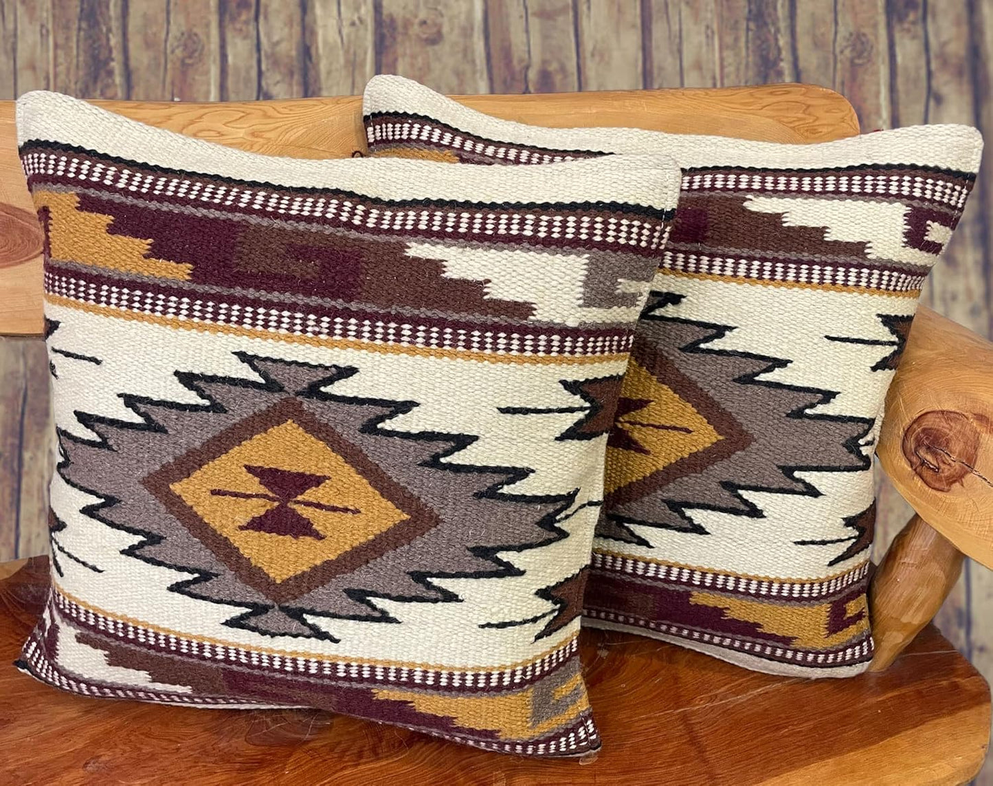 Mission Del Rey Southwestern Wool Throw Pillow Covers 18x18 - (Pair) 2 Hand Woven Western Pattern for Native American Style and Rustic Cabin Decor (Cheyenne)