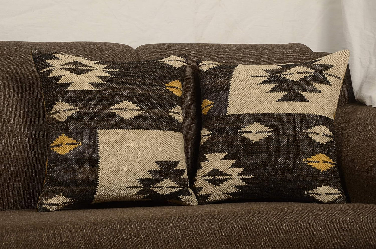 Boho Throw Pillow Covers Set of 4 | Handcrafted Kilim Wool & Jute Cushion Covers | 18x18 Inch Ethnic Decorative Pillowcases for Sofa, Couch, Bedroom & Living Room – Pattern 12