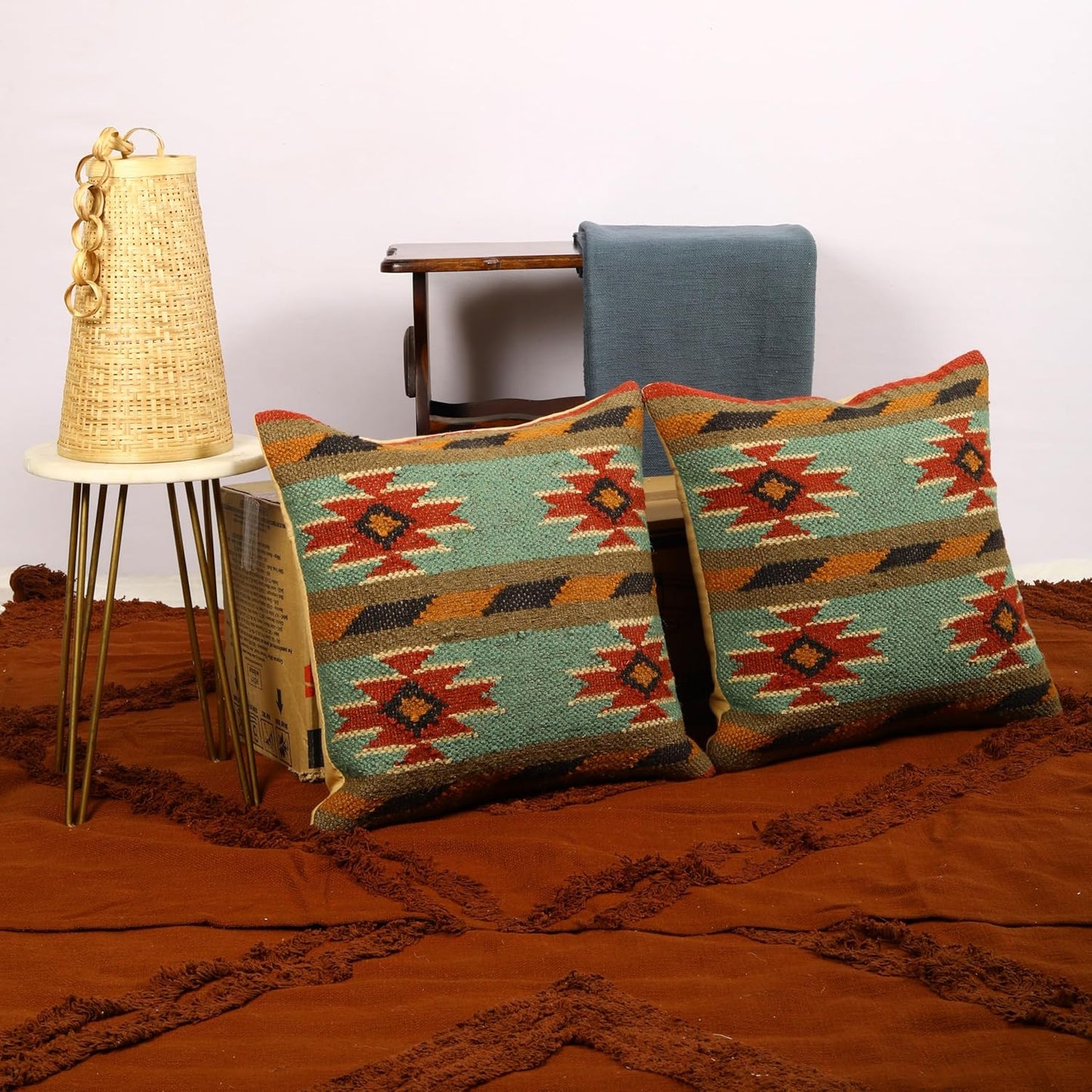 Trade Star Set of 2 Kilim Cushion Cover Handloomed Rug Decorative Cushion case 70% Jute 30% Wool Pillow Shams 18x18 Inches Handwoven Designer Pillowcase (Kilim 11)