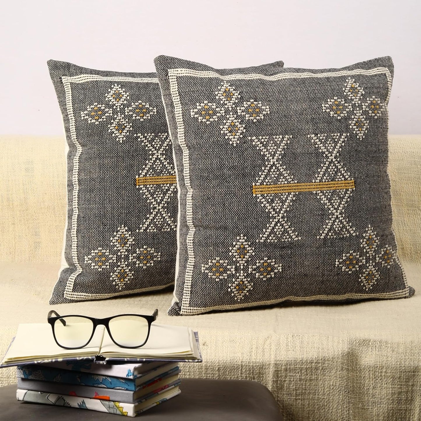 Trade Star Set of 2 Kilim Cushion Cover Handloomed Rug Decorative Cushion case 70% Jute 30% Wool Pillow Shams 18x18 Inches Handwoven Designer Pillowcase (Kilim 11)