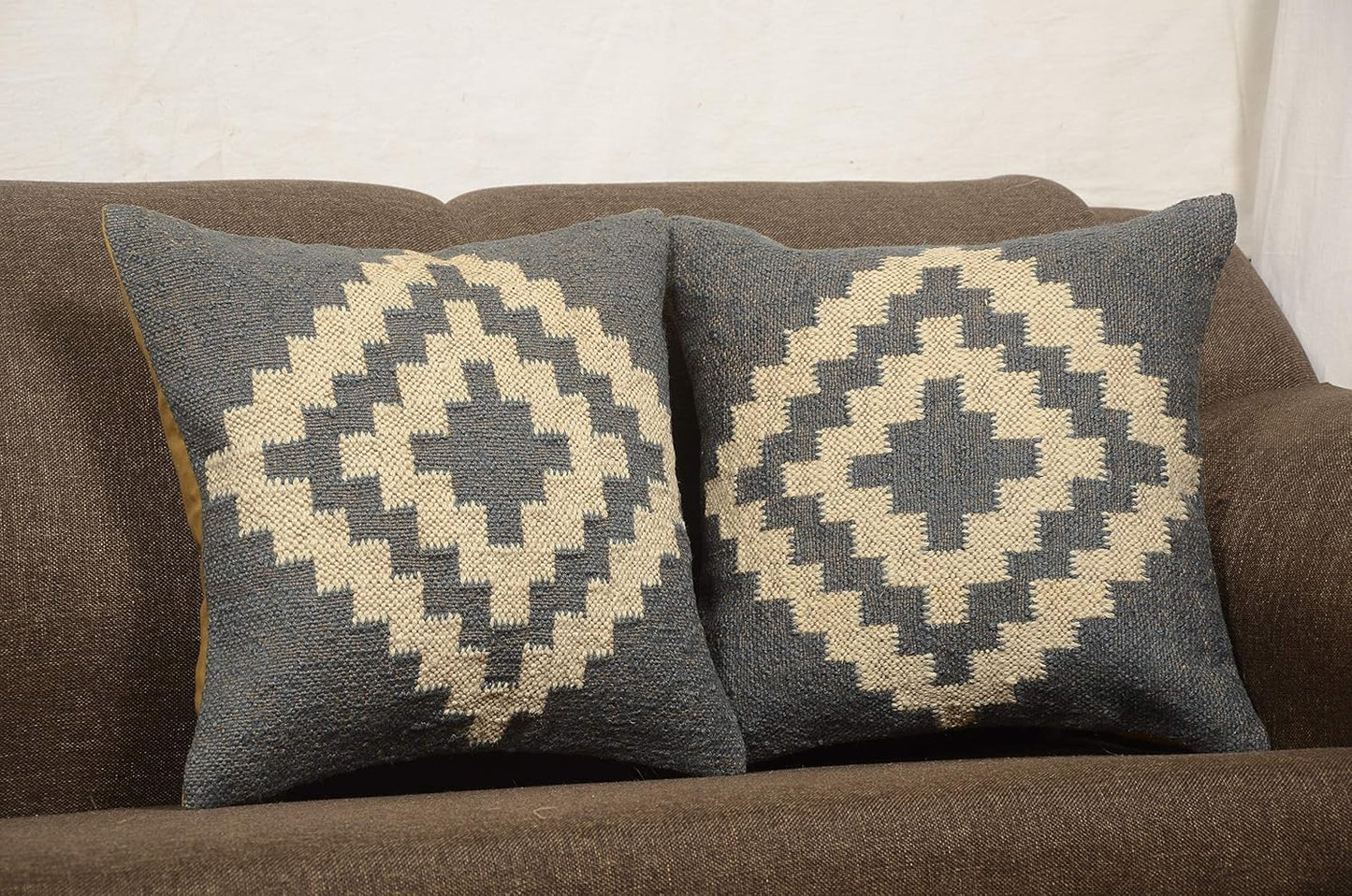 Boho Throw Pillow Covers Set of 4 | Handcrafted Kilim Wool & Jute Cushion Covers | 18x18 Inch Ethnic Decorative Pillowcases for Sofa, Couch, Bedroom & Living Room – Pattern 12