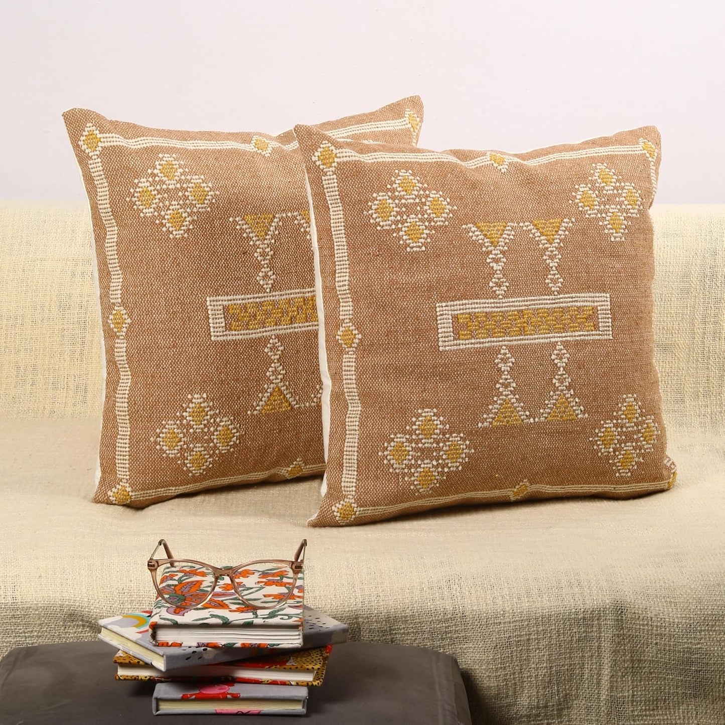 Trade Star Set of 2 Kilim Cushion Cover Handloomed Rug Decorative Cushion case 70% Jute 30% Wool Pillow Shams 18x18 Inches Handwoven Designer Pillowcase (Kilim 11)