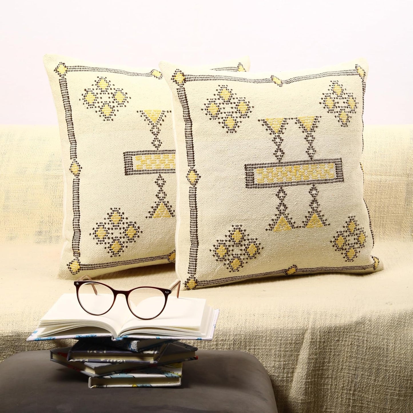 Trade Star Set of 2 Kilim Cushion Cover Handloomed Rug Decorative Cushion case 70% Jute 30% Wool Pillow Shams 18x18 Inches Handwoven Designer Pillowcase (Kilim 11)