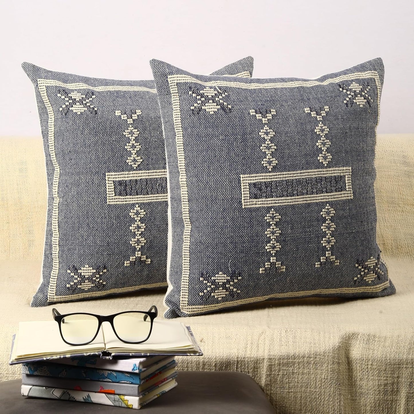 Trade Star Set of 2 Kilim Cushion Cover Handloomed Rug Decorative Cushion case 70% Jute 30% Wool Pillow Shams 18x18 Inches Handwoven Designer Pillowcase (Kilim 11)