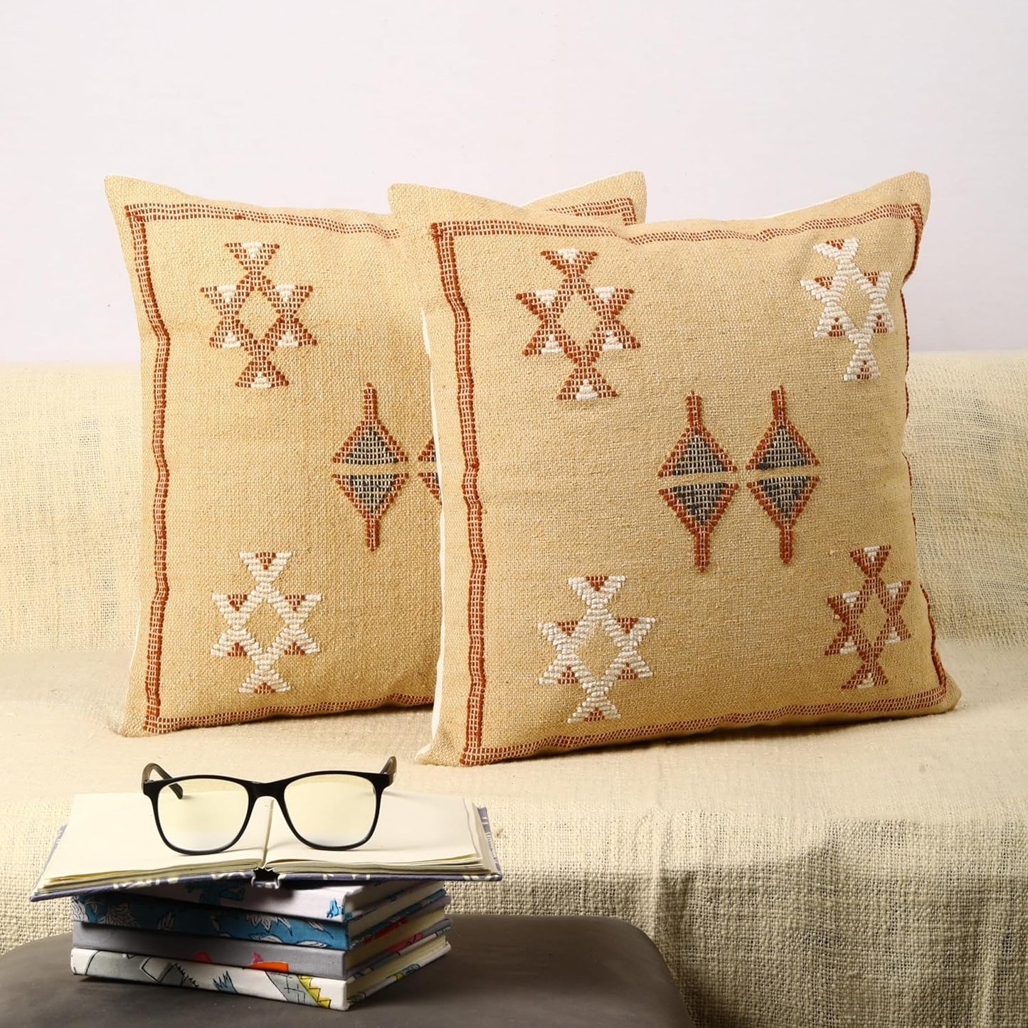 Trade Star Set of 2 Kilim Cushion Cover Handloomed Rug Decorative Cushion case 70% Jute 30% Wool Pillow Shams 18x18 Inches Handwoven Designer Pillowcase (Kilim 11)