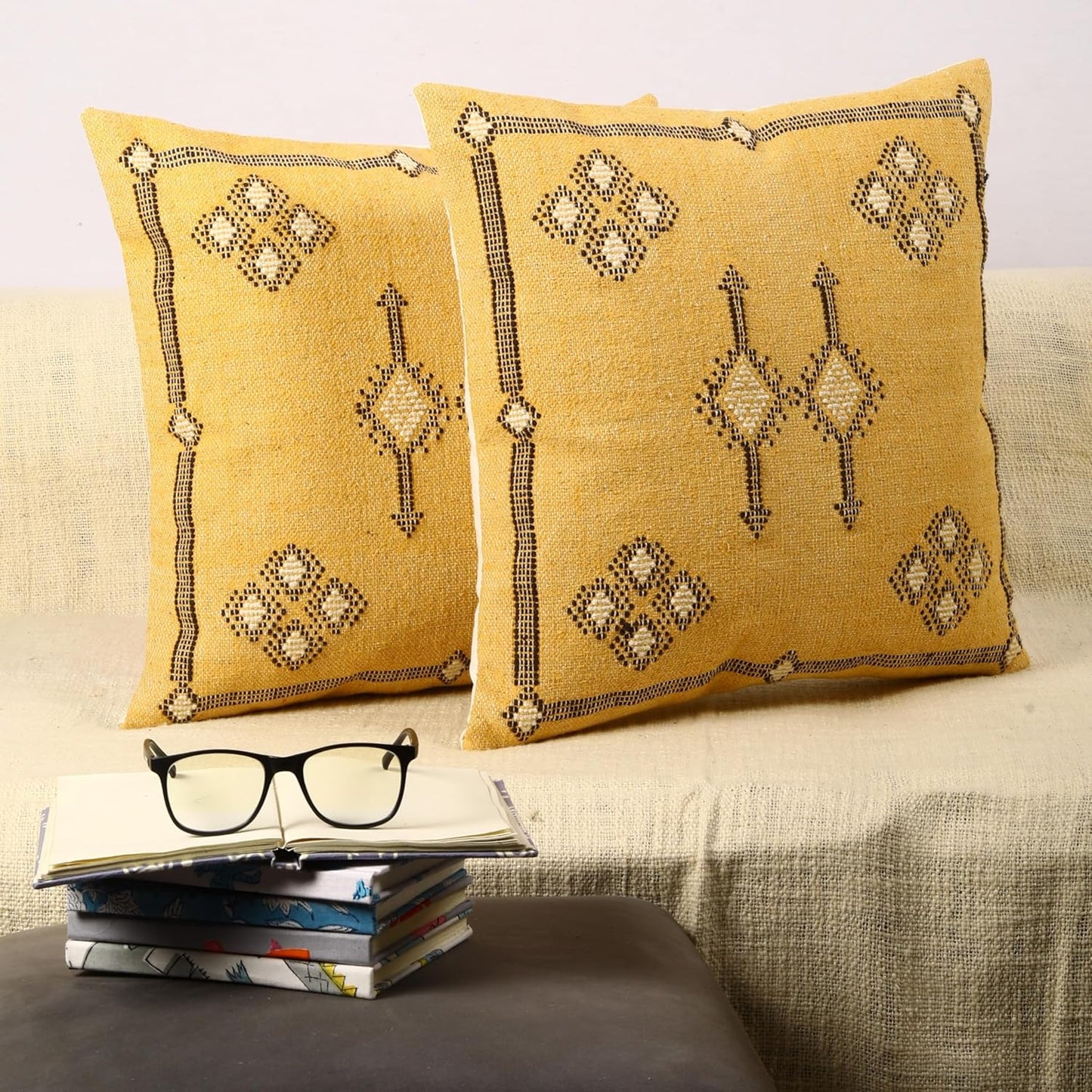 Trade Star Set of 2 Kilim Cushion Cover Handloomed Rug Decorative Cushion case 70% Jute 30% Wool Pillow Shams 18x18 Inches Handwoven Designer Pillowcase (Kilim 11)