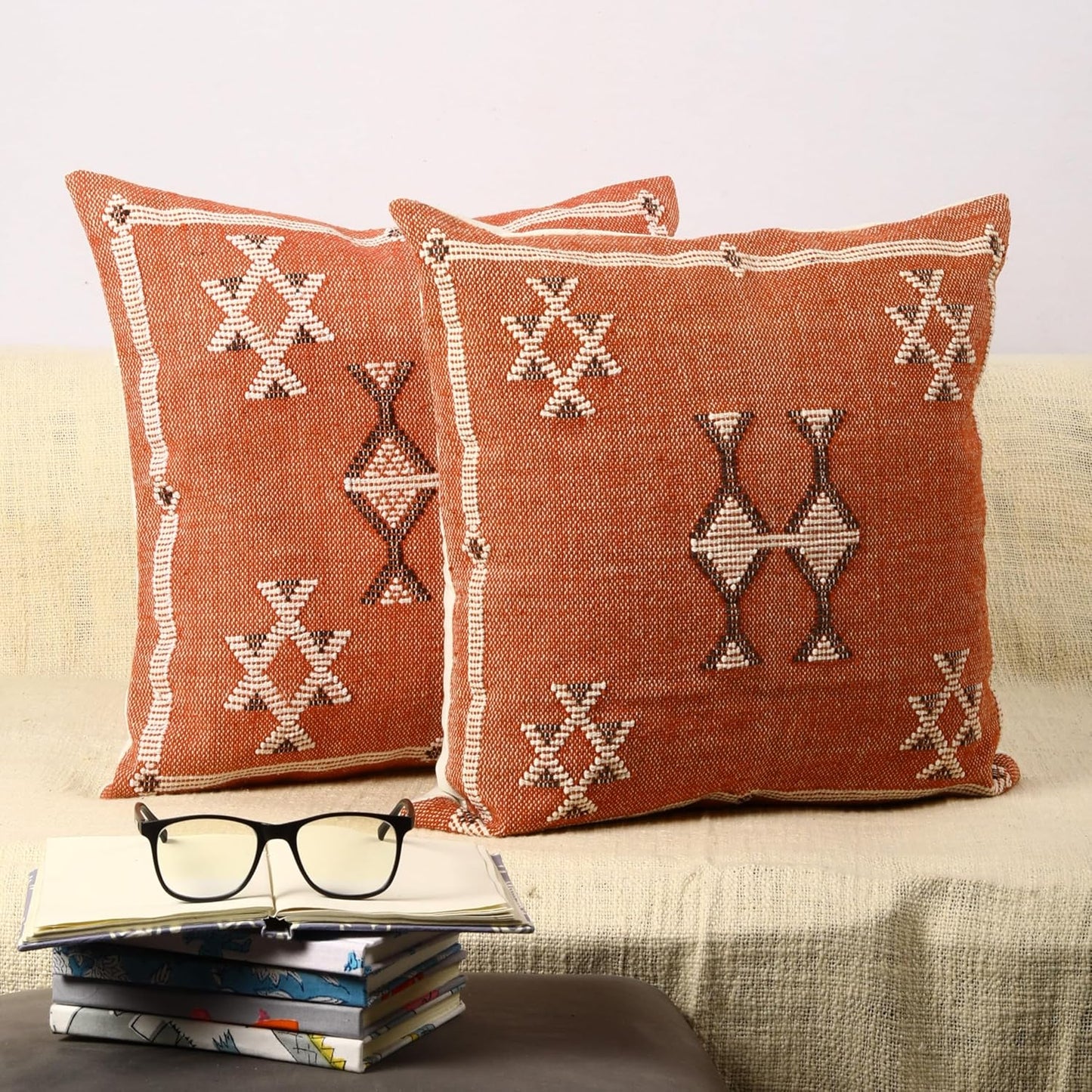 Trade Star Set of 2 Kilim Cushion Cover Handloomed Rug Decorative Cushion case 70% Jute 30% Wool Pillow Shams 18x18 Inches Handwoven Designer Pillowcase (Kilim 11)