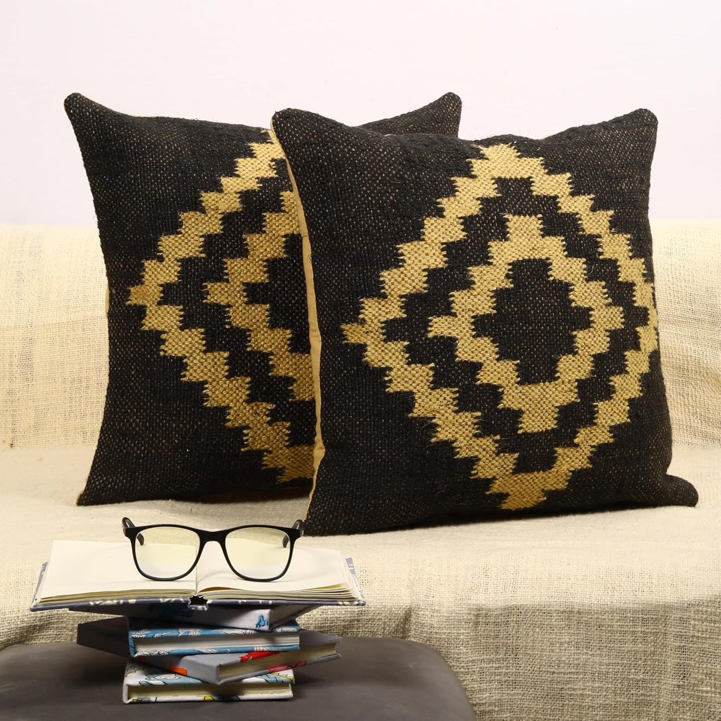 Trade Star Set of 2 Kilim Cushion Cover Handloomed Rug Decorative Cushion case 70% Jute 30% Wool Pillow Shams 18x18 Inches Handwoven Designer Pillowcase (Kilim 11)